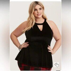 Torrid Peplum Top Plus Size Sleeveless Velvet Cutout Baby doll Top Size 0 Large